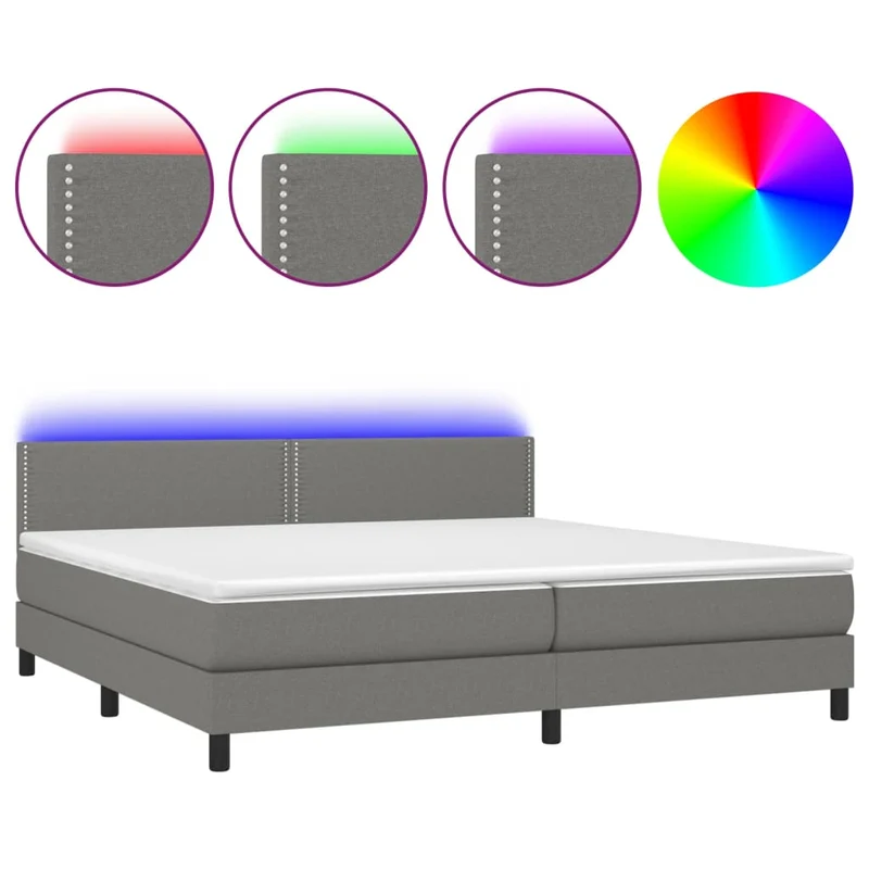 Cadre de lit LED avec sommier tête de lit matelas 200x200 cm tissu gris foncé TDL0208299