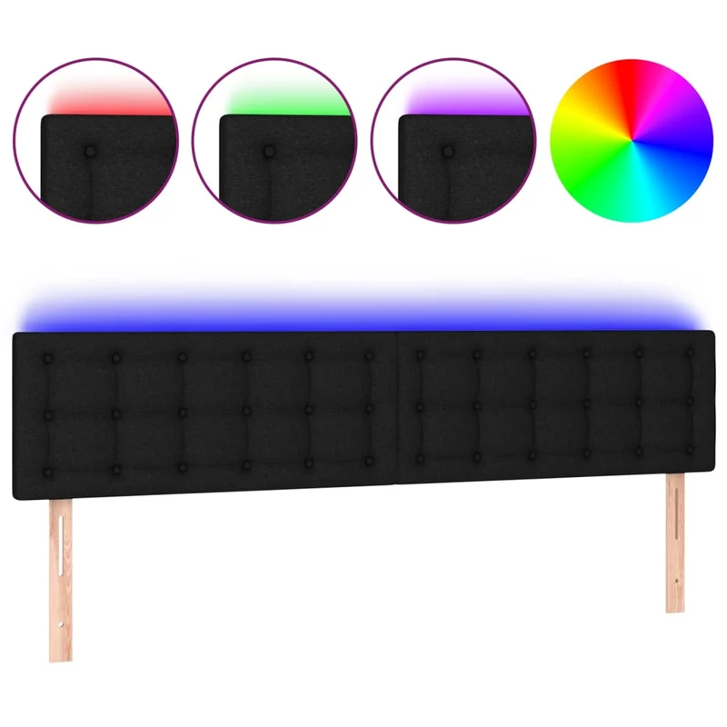 Tête de lit accessoire couchage chambre à coucher meuble à LED 200 x 5 x 78/88 cm tissu noir TDL0200625