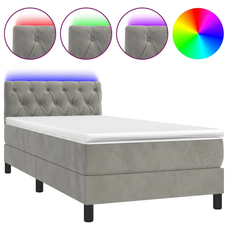 Cadre de lit LED avec sommier tête de lit matelas 80x200cm tissu velours gris clair TDL0208501