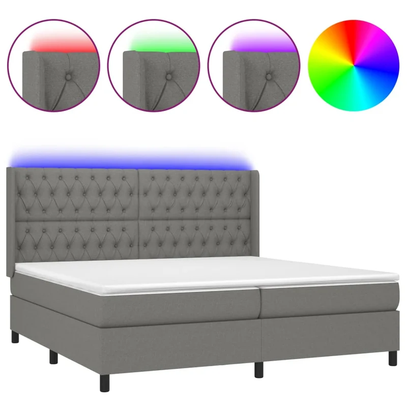 Cadre de lit LED avec sommier tête de lit matelas 200x200 cm tissu gris foncé TDL0208311