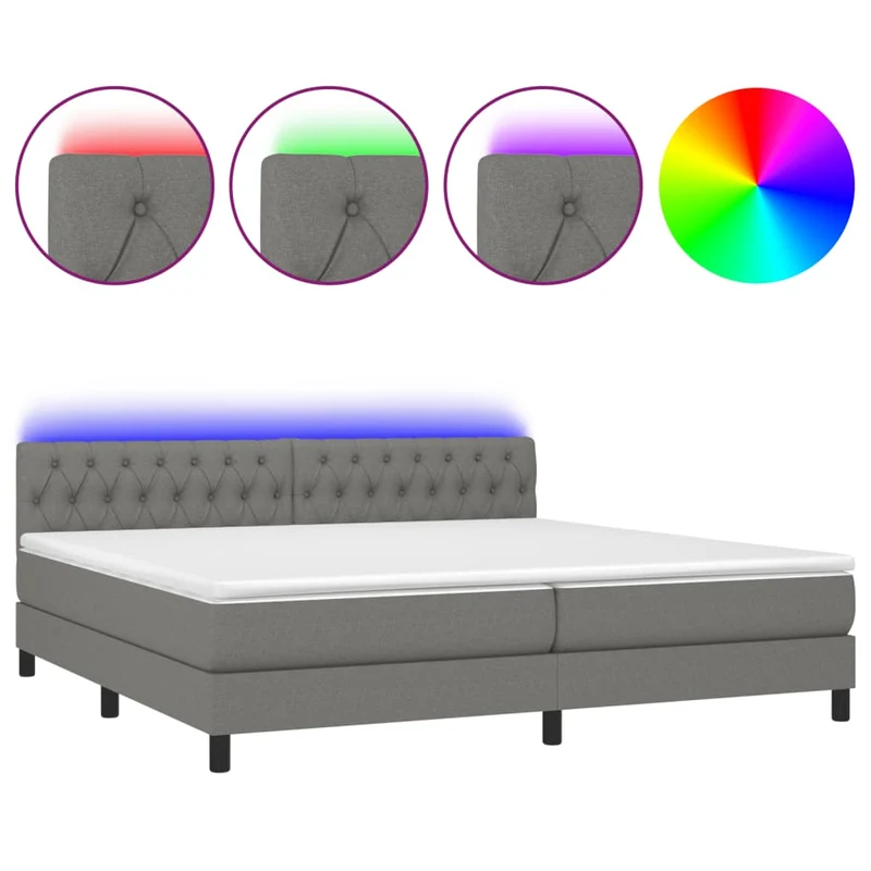 Cadre de lit LED avec sommier tête de lit matelas 200x200 cm tissu gris foncé TDL0208307