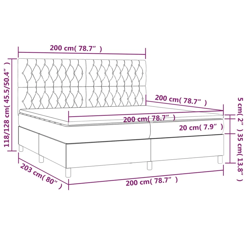 Cadre de lit LED avec sommier tête de lit matelas 200x200 cm tissu gris foncé TDL0208293