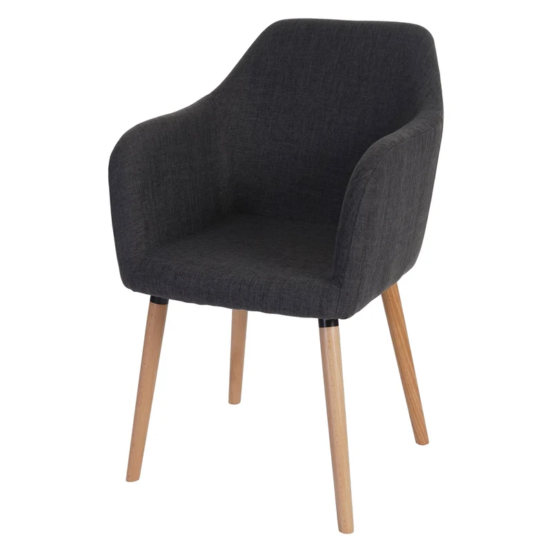 Chaise à manger bureau rétro 50s en tissu gris pieds en bois clair 04_0002367