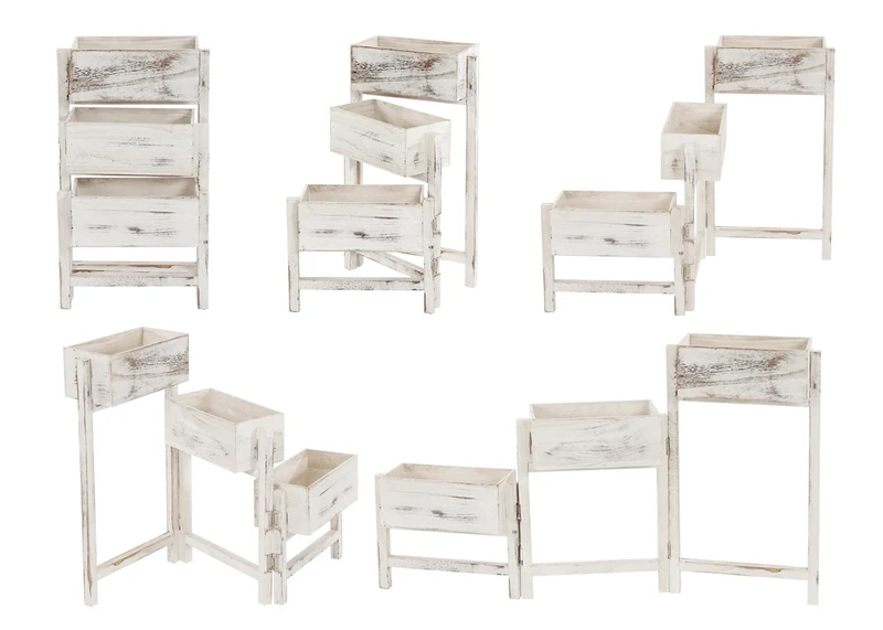 Étagère à plantes support à fleurs position réglable hauteur 65 cm en bois aspect vintage blanc 04_0005684