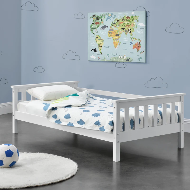 Lit pour enfant avec sommier à lattes en bois de pin blanc 80 x 160 cm 03_0005451