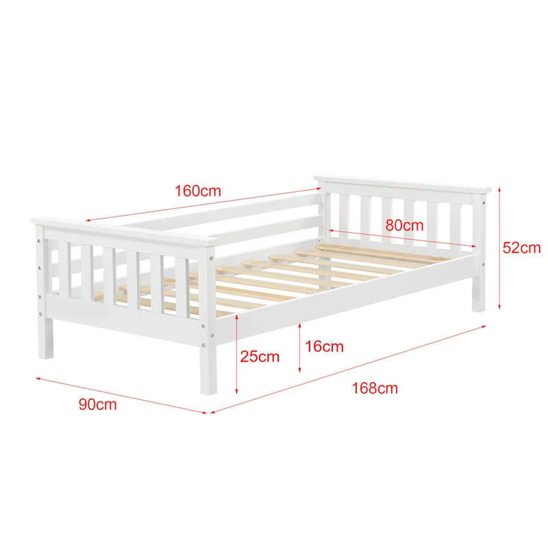 Lit pour enfant avec sommier à lattes en bois de pin blanc 80 x 160 cm 03_0005451