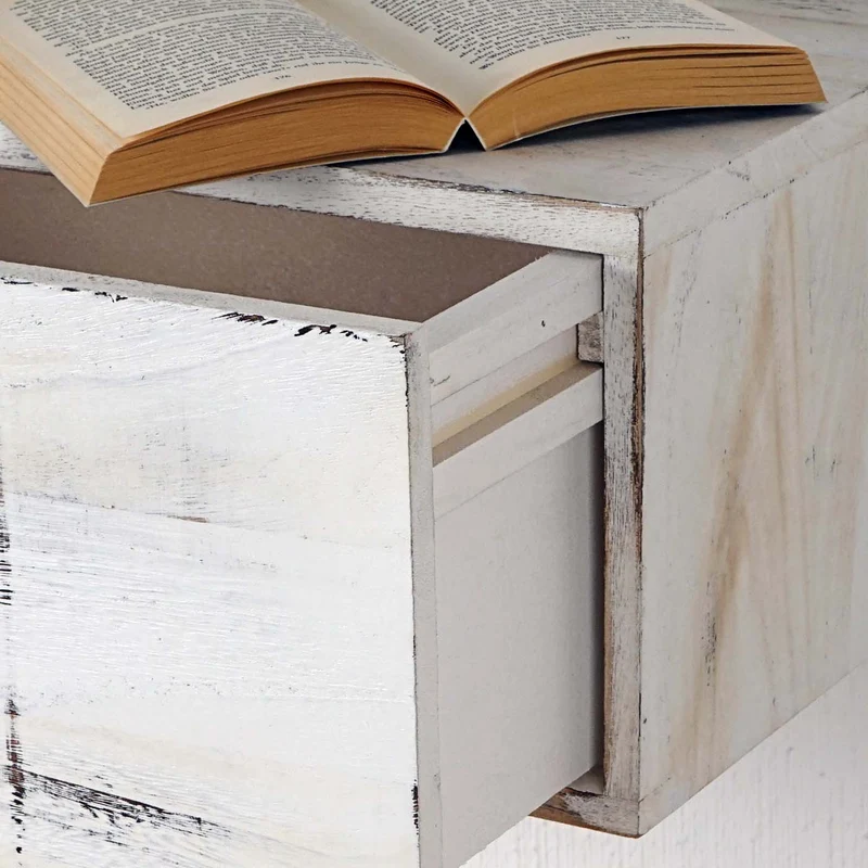 Étagère murale à tiroir style vintage shabby 21x46x30cm blanc veilli 04_0005173