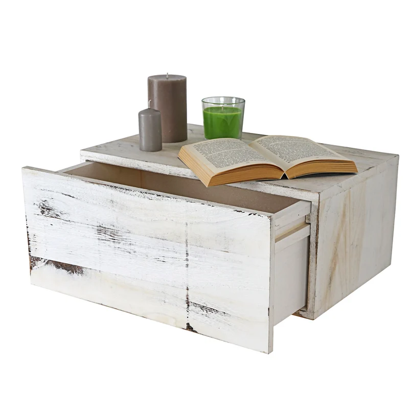 Étagère murale à tiroir style vintage shabby 21x46x30cm blanc veilli 04_0005173