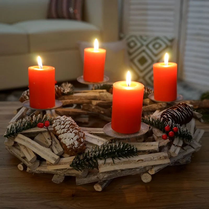 Couronne de l'Avent ronde décoration de table Noël en bois Ø 40cm blanc-gris avec bougies rouge 04_0002568