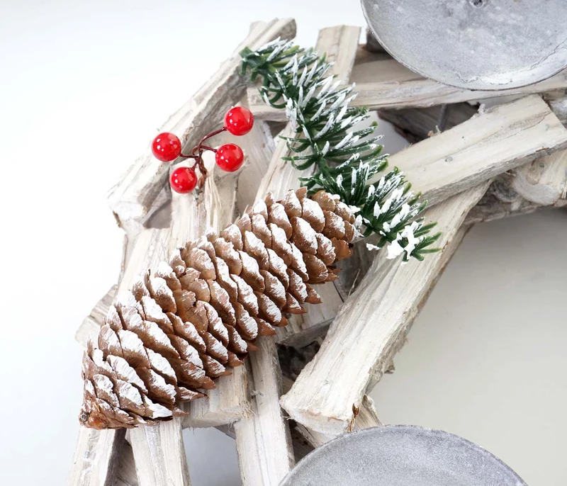 Couronne de l'Avent ronde décoration de table Noël en bois Ø 40cm blanc-gris avec bougies rouge 04_0002568