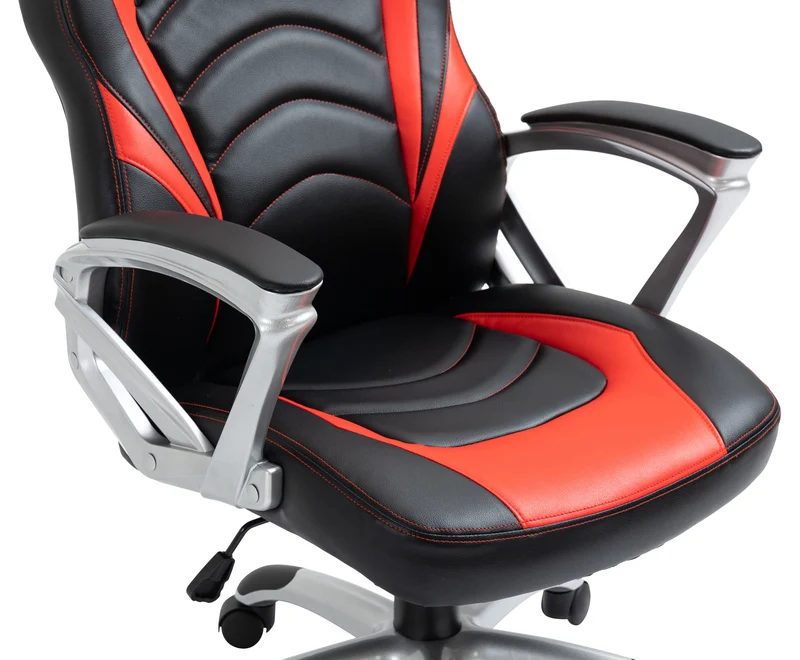 Fauteuil gamer chaise gaming console bureau sur roulettes en synthétique noir et rouge BUR10607