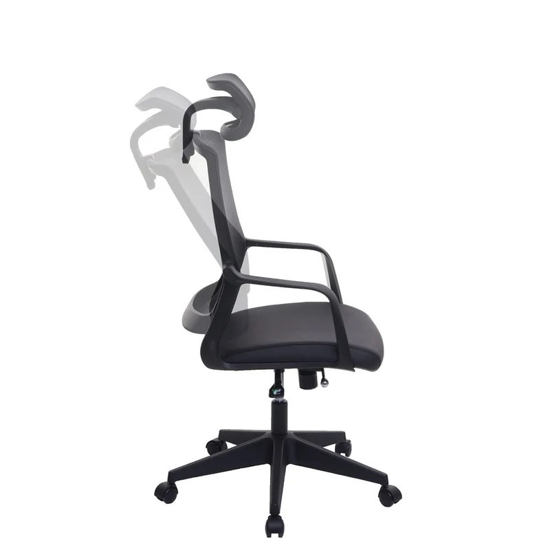 Chaise de bureau pivotante appui-tête ergonomique synthétique et tissu mesh noir 04_0001882