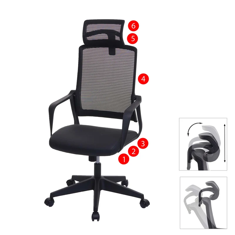 Chaise de bureau pivotante appui-tête ergonomique synthétique et tissu mesh noir 04_0001882