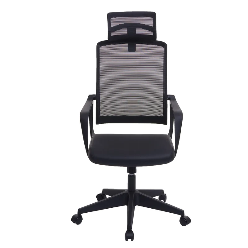 Chaise de bureau pivotante appui-tête ergonomique synthétique et tissu mesh noir 04_0001882