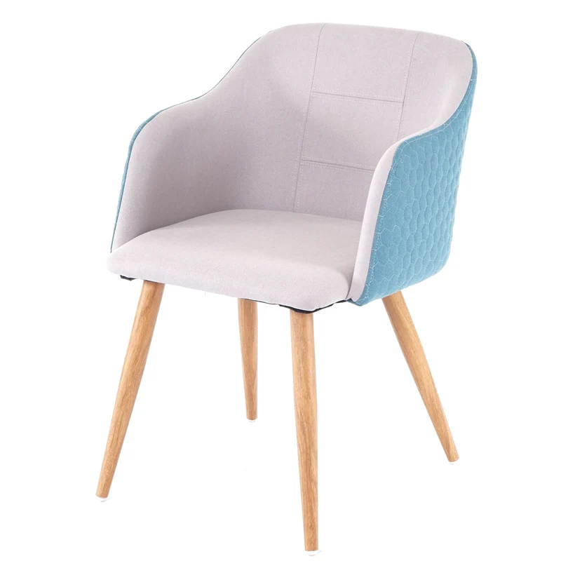 Chaise de salle à manger design rétro accoudoirs en tissu gris clair-turquoise pieds clairs 04_0002221