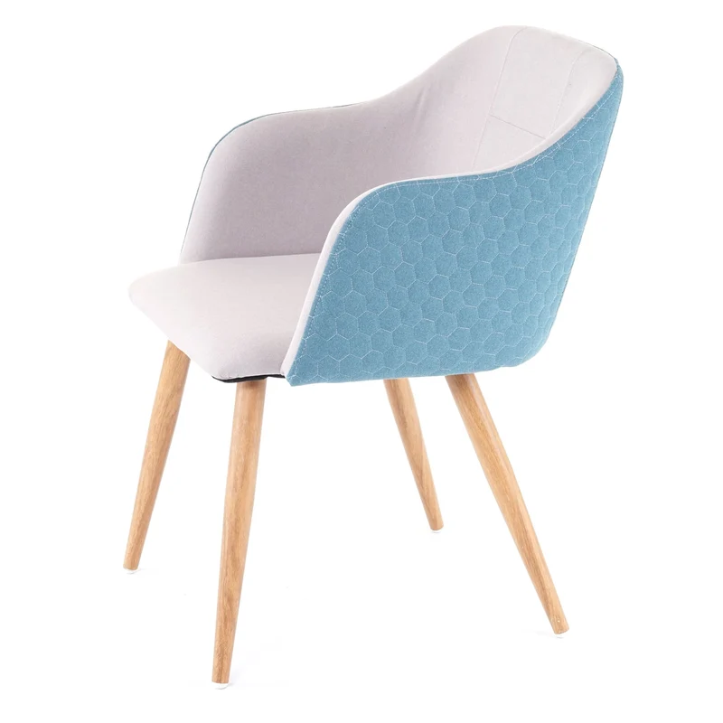 Chaise de salle à manger design rétro accoudoirs en tissu gris clair-turquoise pieds clairs 04_0002221