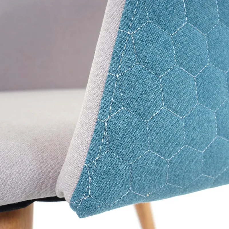 Chaise de salle à manger design rétro accoudoirs en tissu gris clair-turquoise pieds clairs 04_0002221