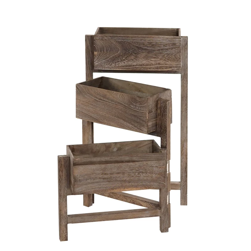 Étagère à plantes support à fleurs pliable hauteur 65 cm style vintage marron 04_0005393