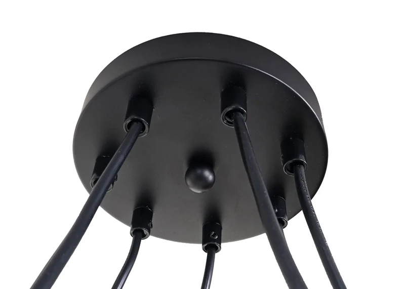 Suspension lampe suspendue lustre hauteur réglable en métal industriel noir 9x abat-jour en treillis 04_0004057