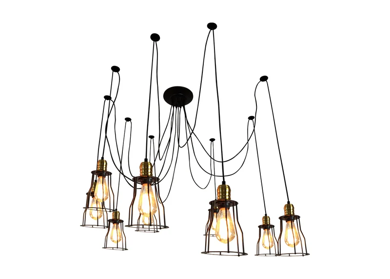 Suspension lampe suspendue lustre hauteur réglable en métal industriel noir abat-jour cage 9x 04_0004044