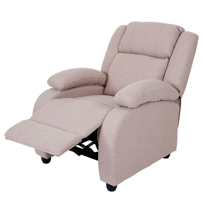 Fauteuil TV chaise longue relax avec repose-pieds et accoudoirs en tissu/textile gris crème 04_0003173