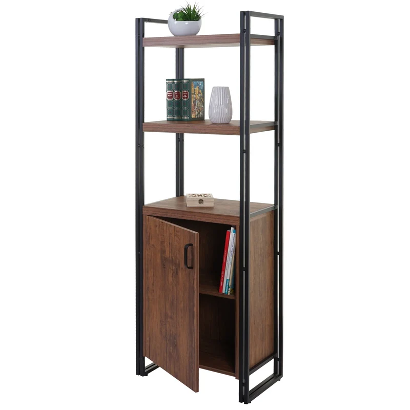 Étagère bibliothèque sur pied compartiment de rangement avec porte 165x55cm aspect chêne sauvage 04_0001278
