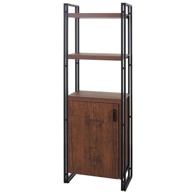Étagère bibliothèque sur pied compartiment de rangement avec porte 165x55cm aspect chêne sauvage 04_0001278
