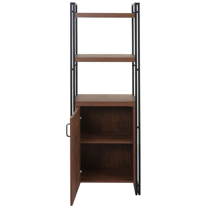 Étagère bibliothèque sur pied compartiment de rangement avec porte 165x55cm aspect chêne sauvage 04_0001278
