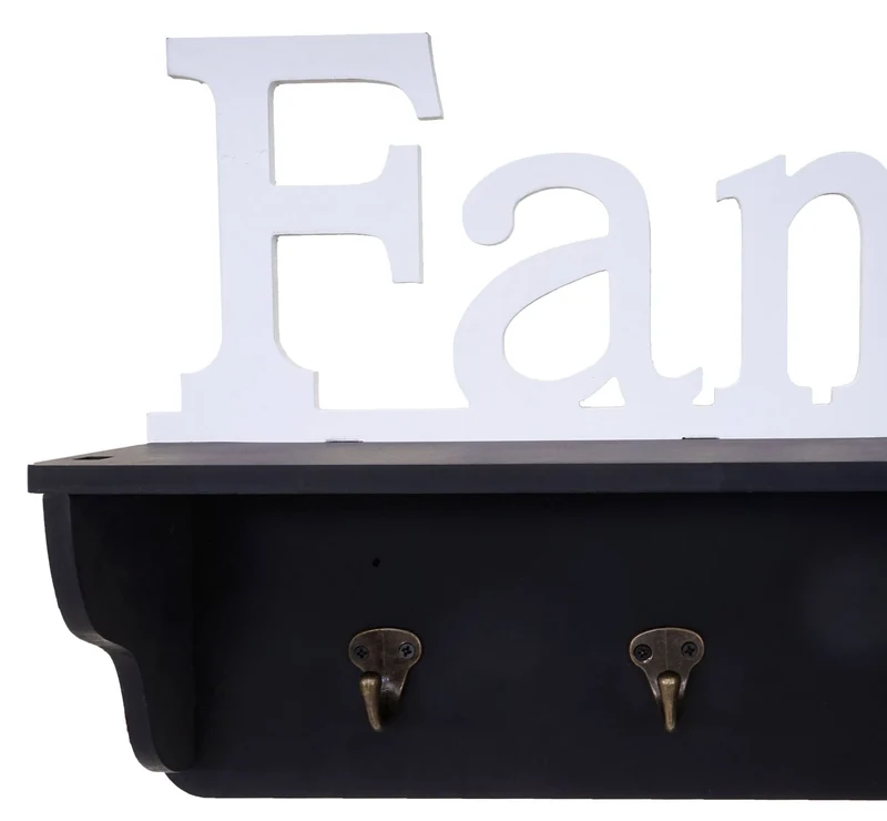 Porte-manteau mural Famille étagère avec 4 crochets 30x60x13cm en bois noir / blanc 04_0001016