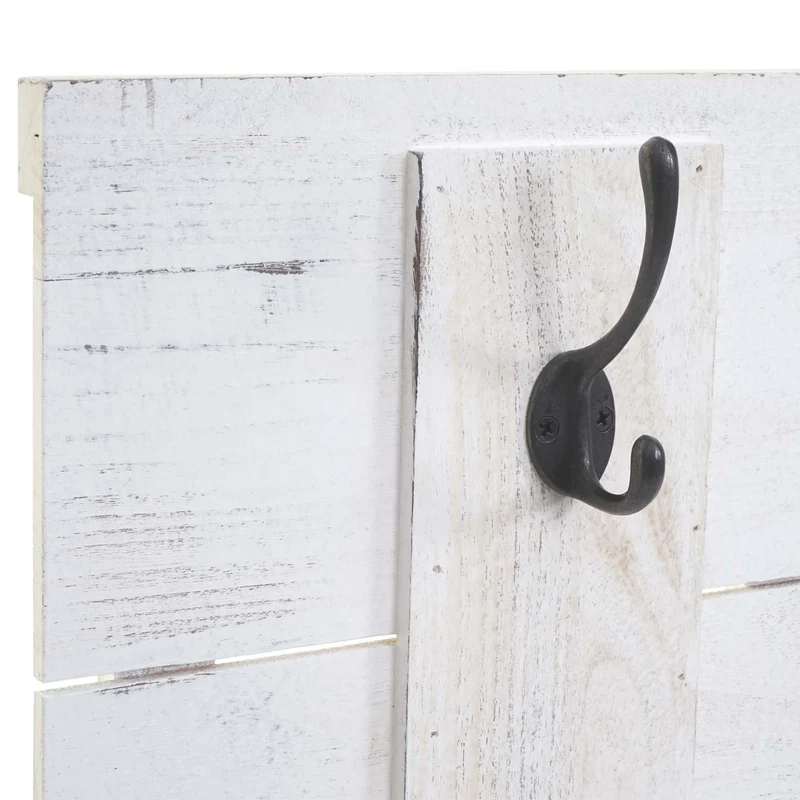 Porte-manteau mural Family panneau style vintage avec 8 crochets 60x90cm blanc vieilli 04_0001006