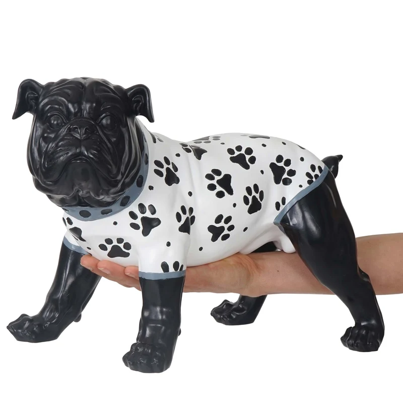 Figurine déco bouledogue 24cm chien sculpture avec veste en polyrésine pour intérieur/extérieur peint à la main 04_0002837