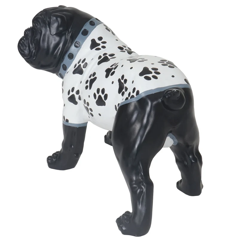 Figurine déco bouledogue 24cm chien sculpture avec veste en polyrésine pour intérieur/extérieur peint à la main 04_0002837