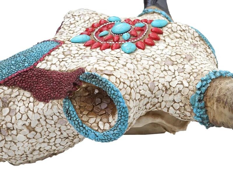 Déco crâne de vache tête de taureau trophée avec mosaïque polyrésine 51x50x25cm 04_0002820