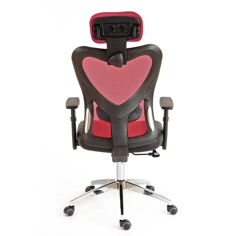 Fauteuil chaise de bureau sur roulettes pivotante appui tête accoudoirs synthétique rouge 04_0001898