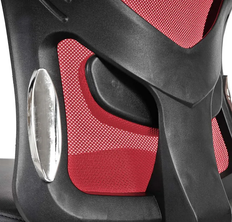 Fauteuil chaise de bureau sur roulettes pivotante appui tête accoudoirs synthétique rouge 04_0001898