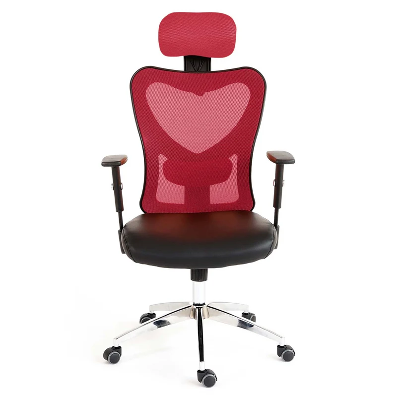 Fauteuil chaise de bureau sur roulettes pivotante appui tête accoudoirs synthétique rouge 04_0001898