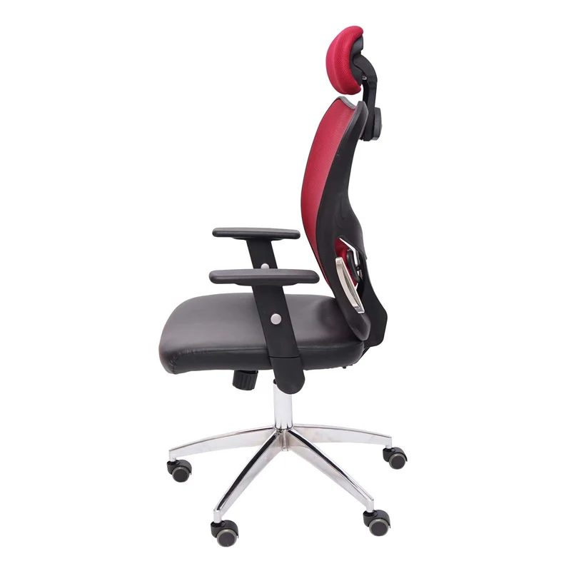 Fauteuil chaise de bureau sur roulettes pivotante appui tête accoudoirs synthétique rouge 04_0001898