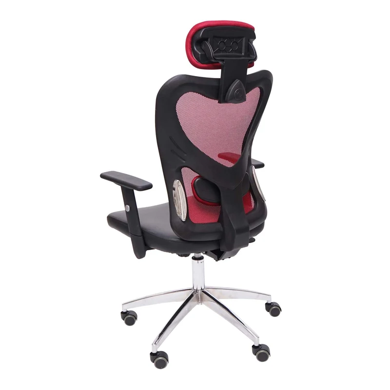 Fauteuil chaise de bureau sur roulettes pivotante appui tête accoudoirs synthétique rouge 04_0001898