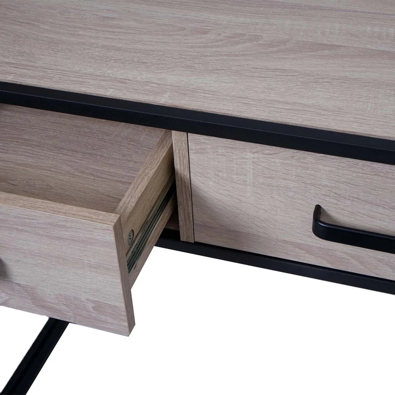 Bureau d'ordinateur avec tiroirs et compartiment de rangement design industriel 76x120x70cm aspect chêne 04_0001450