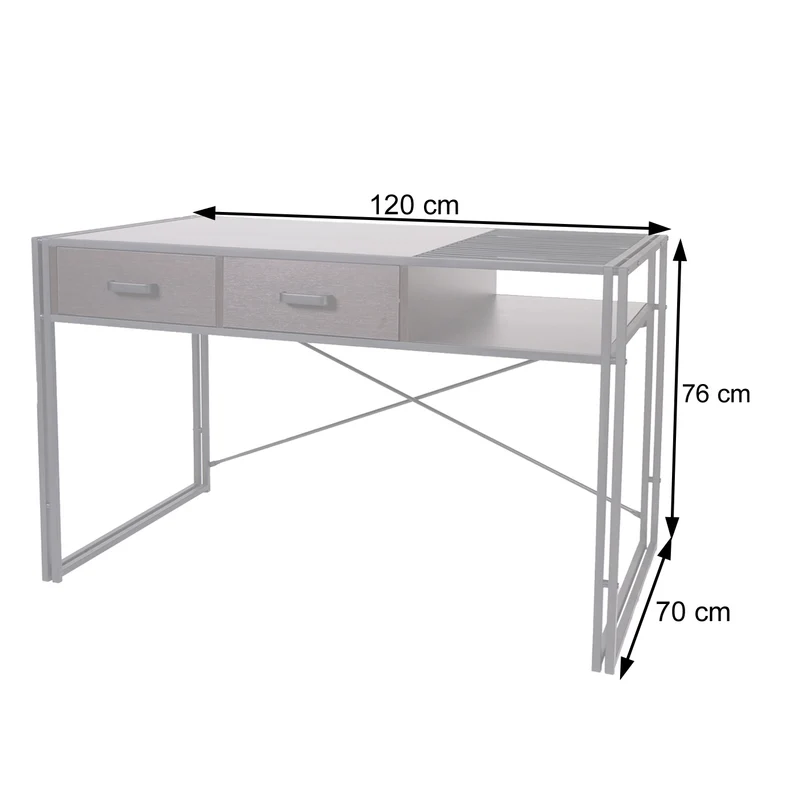 Bureau d'ordinateur avec tiroirs et compartiment de rangement design industriel 76x120x70cm aspect chêne 04_0001450