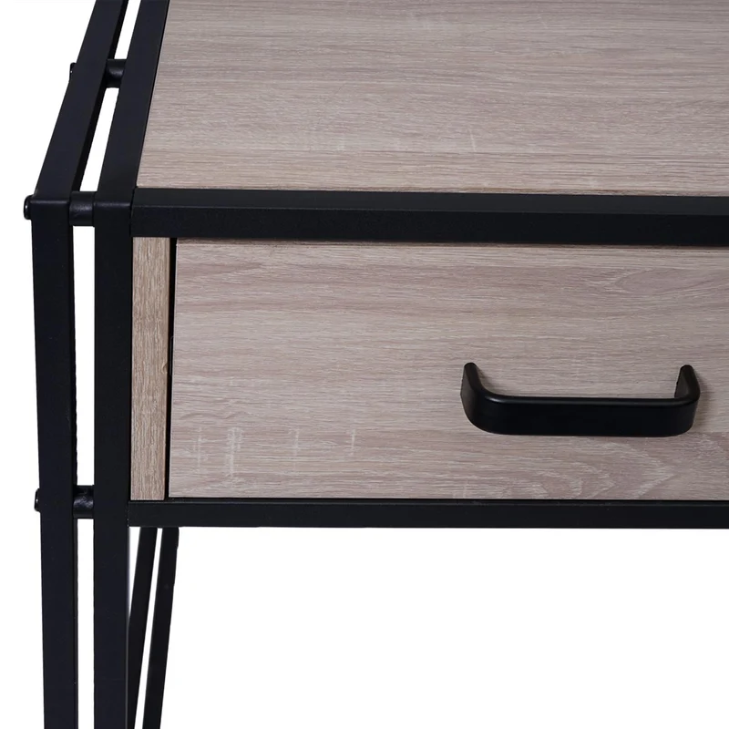 Bureau d'ordinateur avec tiroirs et compartiment de rangement design industriel 76x120x70cm aspect chêne 04_0001450