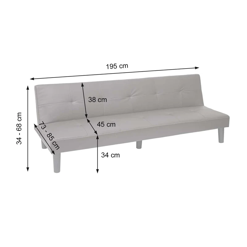 Canapé 3 places canapé-lit d'appoint pliant fonction de couchage 195cm tissu/textile gris 04_0004911