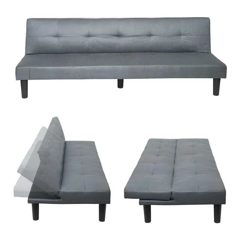 Canapé 3 places canapé-lit d'appoint pliant fonction de couchage 195cm tissu/textile gris 04_0004911