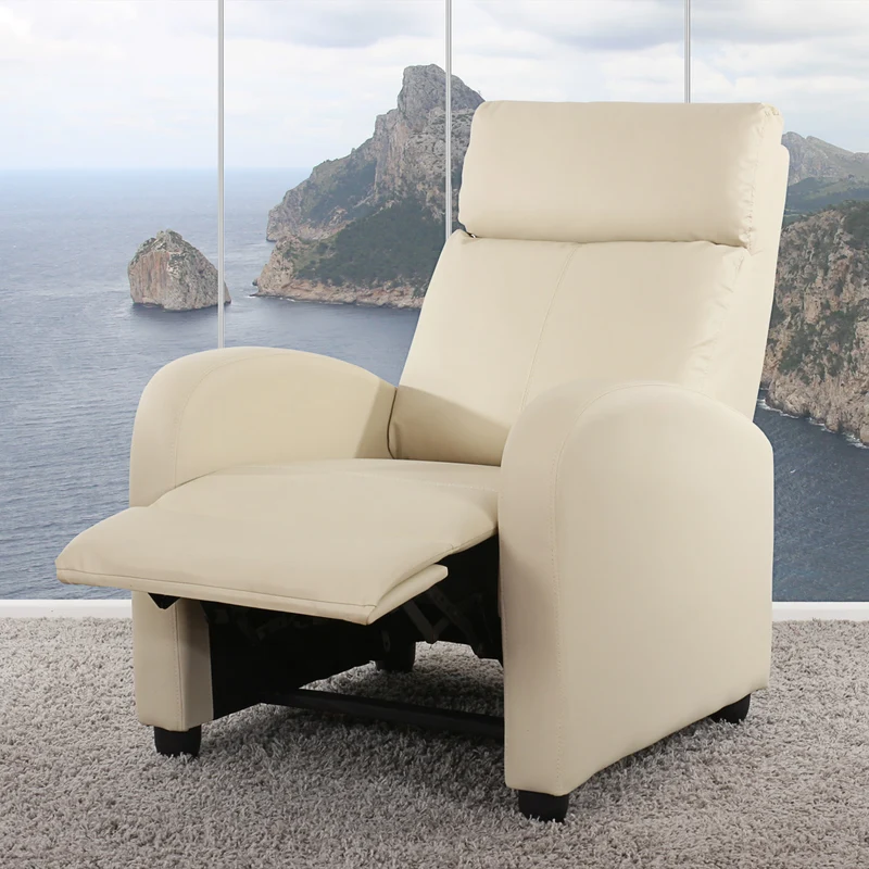 Fauteuil relax TV inclinable TV réglage du dossier et repose-pieds en synthétique crème 04_0002018