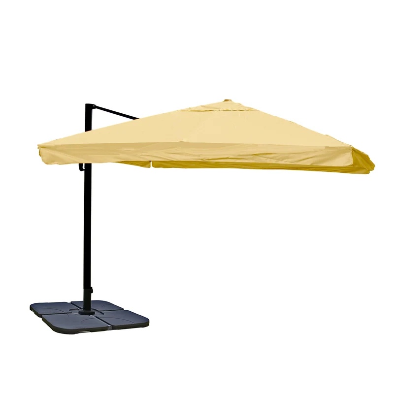 Parasol professionnel restaurant pour jardin terrasse 3x3m (Ø4,24m) polyester aluminium/acier 23kg crème avec pied, rotatif 04_0003986
