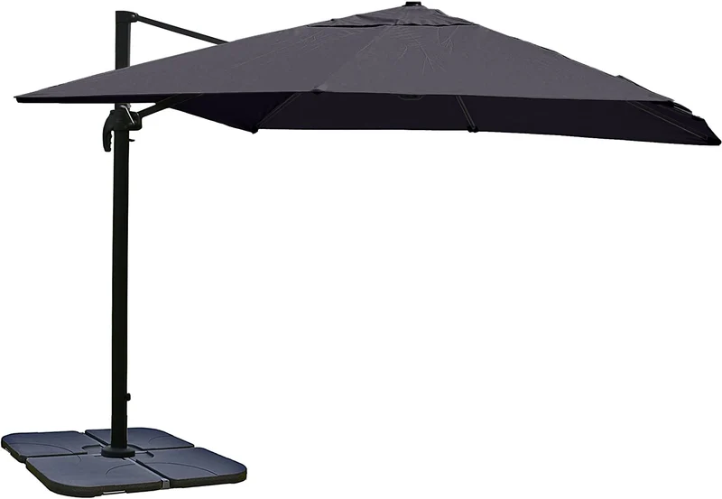 Parasol de restauration 3x3m (Ø4,24m) polyester aluminium/acier 23kg anthracite avec pied 04_0003292