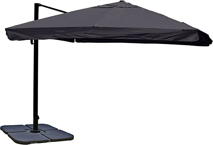 Parasol de restauration 3x3m (Ø4,24m) polyester/aluminium 23kg anthracite avec support 04_0003325