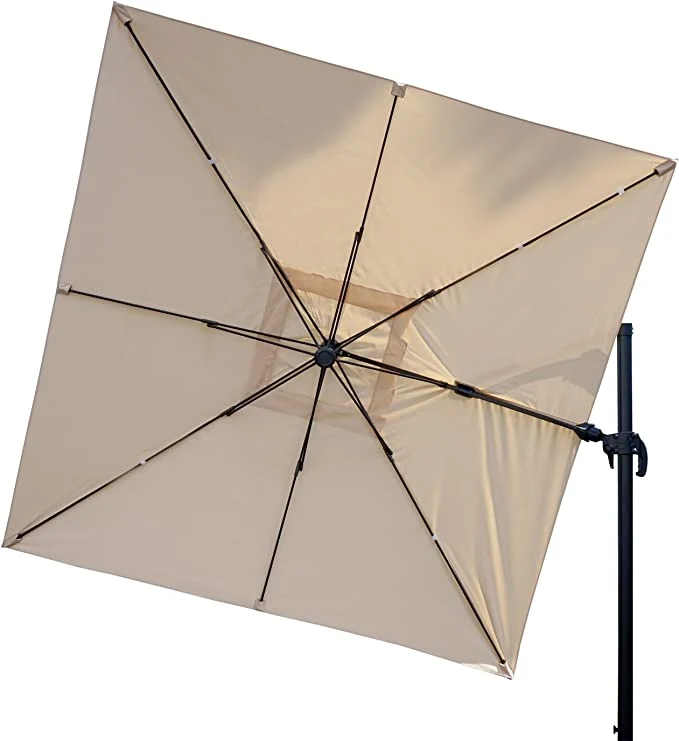 Parasol de restauration 3x3m (Ø4,24m) pivotant, polyester aluminium/acier 23kg crème sans pied 04_0003290