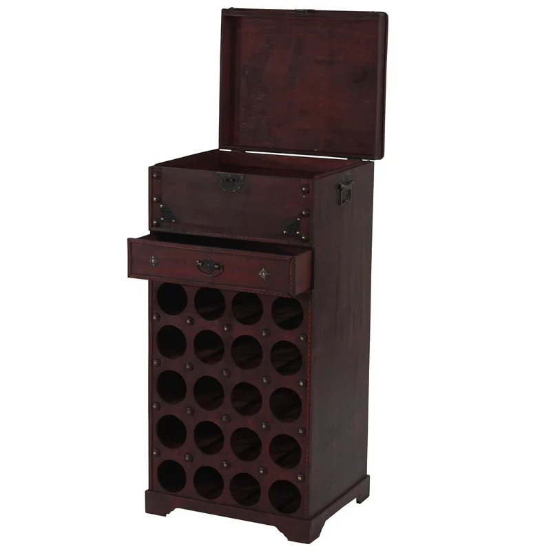 Casier à vin armoire meuble en bois style colonial pour 20 bouteilles avec tiroir 04_0003375