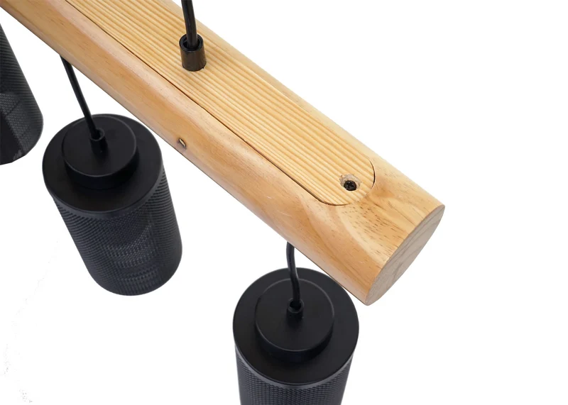 Lampe suspension suspendue design industriel en bois massif noir 3 abat-jours 04_0003602
